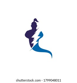 Diseño del logotipo Genie de perno de trueno. Logo del concepto de genio de la Fantasía Mágica.
