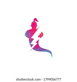 Thunder bolt Genie Logo Design. Magic Fantasy genie concept logo.