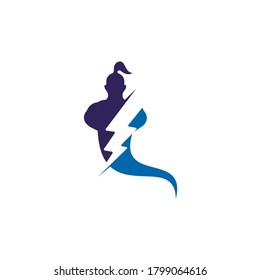 Thunder bolt Genie Logo Design. Magic Fantasy genie concept logo.