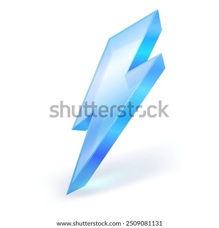 Thunder bolt glass transparent glass. 3D icon isolated on white background. Vector illustration for graphic design, Ux design, Flash sale.