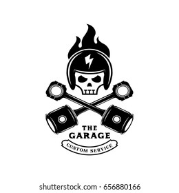 thunder bolt graphic helmet on fire on skull with piston logo design for garage service