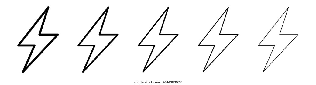 Thunder bolt icon graphic set. trendy stroke line style