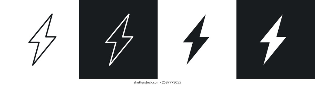 Thunder bolt icon set black and white colors. Graphic Vector icons pack