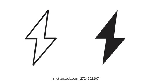 Iconos del perno del trueno de color negro en diversos estilos