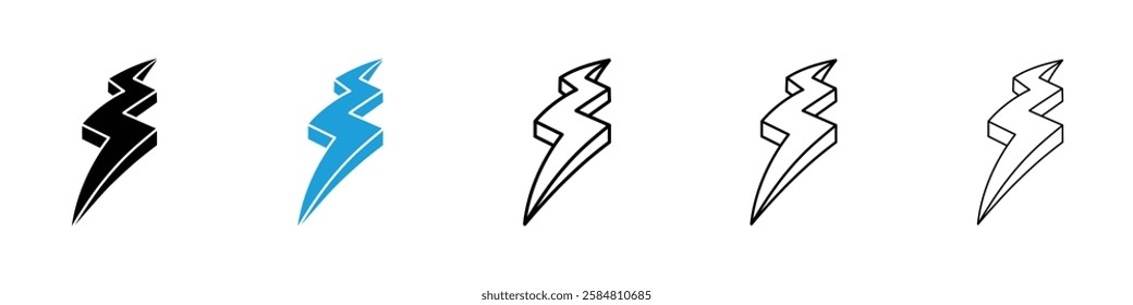 Thunder bolt icons collection vectors in black and blue