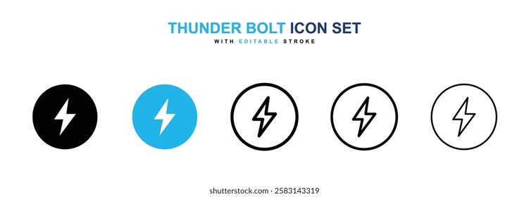 Thunder bolt icons vector collection in black and blue colors on white background