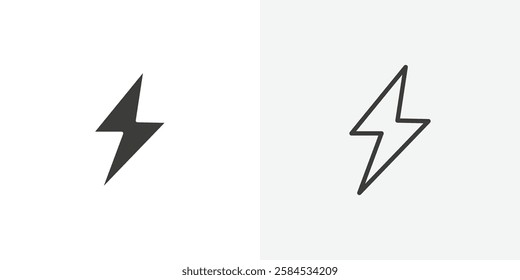 Thunder bolt icons vectors illustrations in black fill and liner versions