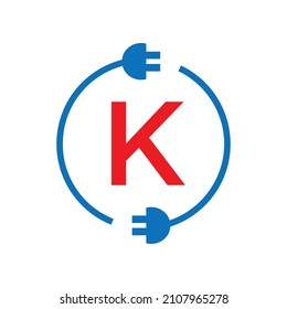 Logo De La Letra De Los Tornillos Delanteros K. Industrial Eléctrica, Perno Eléctrico De Señal Eléctrica Sobre El Logotipo De La Letra K Energía Del Vector, Relámpago, Electricidad, 