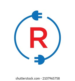 Thunder Bolt Letter R Electricity Logo. Electric Industrial, Power Sign Electric Bolt On R Letter Logo Vector Power Energy, Lightning, Electricity, 