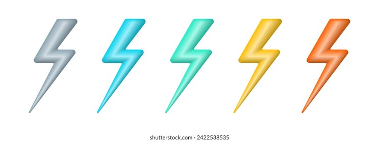 Thunder bolt, lighting 3d icon set. Electric flash, thunderbolt symbols. Vector illustration.