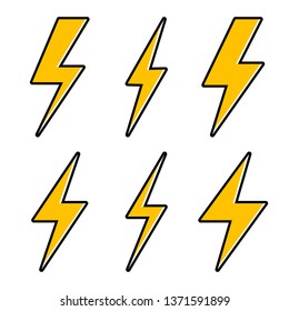 Thunder and Bolt Lighting Flash Icons Set. Flat Style on Dark Background. Vector