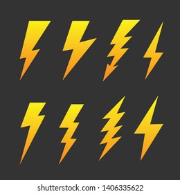 Thunder and Bolt Lighting Flash Icons Set. Flat Style Electric thunderbolt symbol icon. Thunderstorm