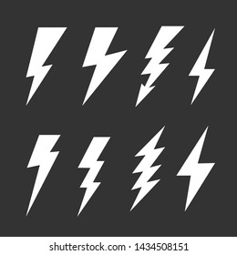 Thunder and Bolt Lighting Flash Icons Set. Flat Style Electric thunderbolt symbol icon