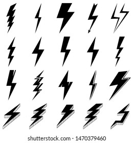 Thunder and Bolt Lighting Flash Icons Set. Flat Style on white Background. Vector.
