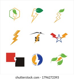 
Thunder and Bolt Lighting Flash Icons Set. Flat Style on Dark Background. Vector - Vector