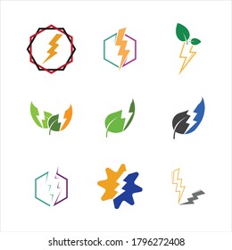 
Juego de Iconos Flash de iluminación de truenos y tornillos. Estilo plano sobre fondo oscuro. Vector - Vector