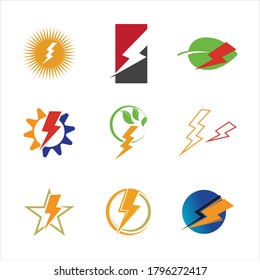 
Thunder and Bolt Lighting Flash Icons Set. Flat Style on Dark Background. Vector - Vector