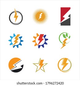 
Juego de Iconos Flash de iluminación de truenos y tornillos. Estilo plano sobre fondo oscuro. Vector - Vector