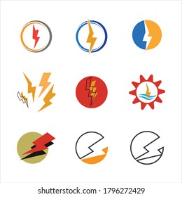 
Thunder and Bolt Lighting Flash Icons Set. Flat Style on Dark Background. Vector - Vector