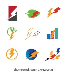
Thunder and Bolt Lighting Flash Icons Set. Flat Style on Dark Background. Vector - Vector