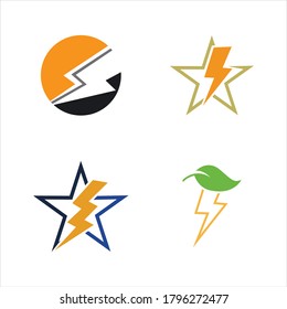 
Thunder and Bolt Lighting Flash Icons Set. Flat Style on Dark Background. Vector - Vector
