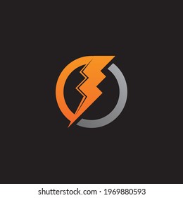 Thunder and Bolt Lighting Flash Icons Set. Flat Style on Dark Background. Vector - Vector