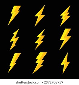 Iconos flash de iluminación de truenos y tornillos Set de ilustración vectorial