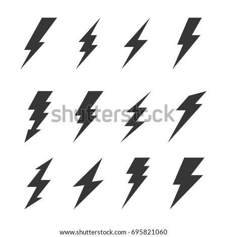 Thunder and Bolt Lighting Flash Icons Set. Vector