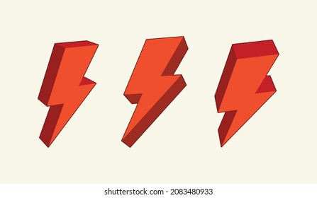 Thunder and Bolt Lighting Flash Illustration Set. Flat Style, Isolated in  Background. Vector isometric, 3 Dimensional  Perspective Icon