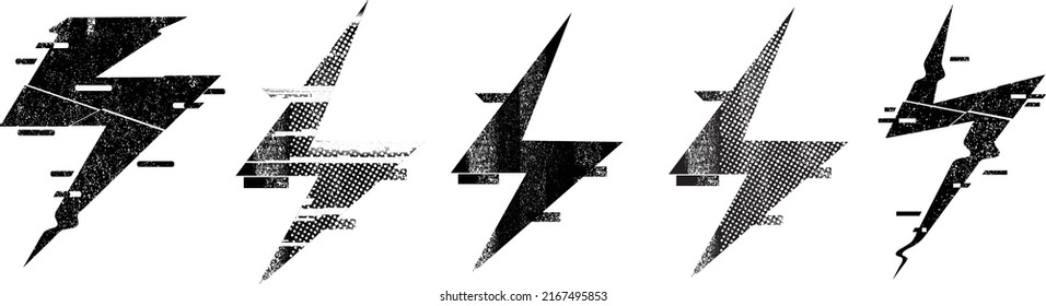 Thunder bolt lighting flash textured logo . Glitch effect .Electric power design element . Vector illustration.