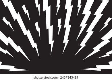 Thunder bolt pattern. Electric power, flash light, jagged stripes background. Superhero, boom, speed or surprise cartoon effect. Black and white comic print. Vector illustration.