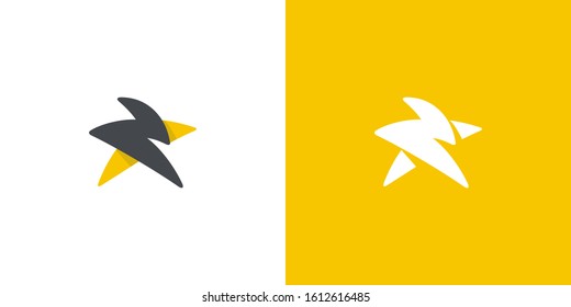 Thunder bolt star logo design template vector in gold and blue - Z letter