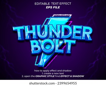 thunder bolt  text effect, font editable, typography, 3d text. vector template