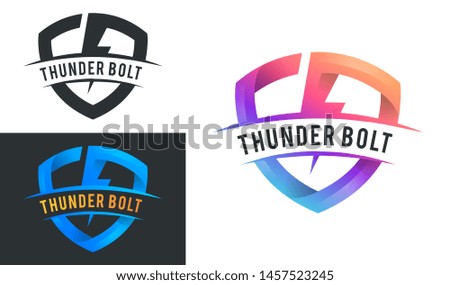 thunder bolt typography logo design with bolt shield element in 2 color option