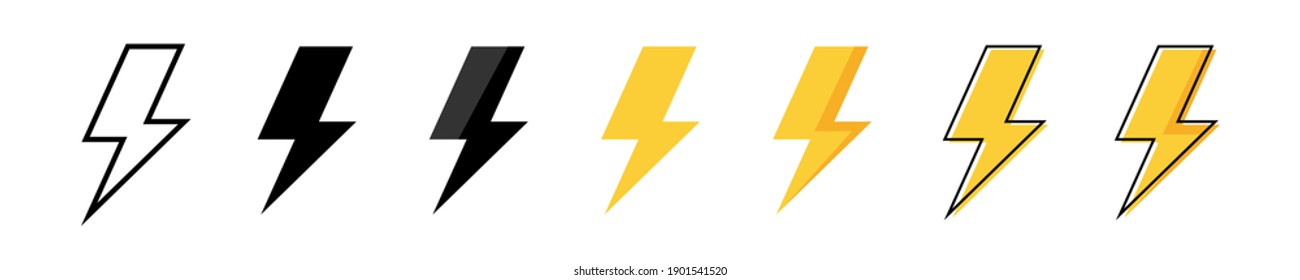 Thunder bolt vector icon. Flash logo set. Lightning icons white background. Electrical sign. Thunderbolt symbol. Electric concept stock vector illustration.