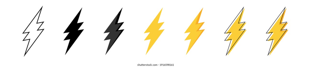 Thunder bolt vector icon. Flash logo set. Lightning icons white background. Electrical sign. Thunderbolt symbol. Electric concept stock vector illustration.