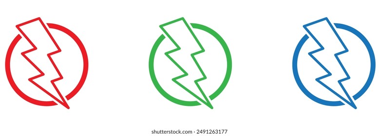 Icono de Vector de tornillo Thunder. Juego de logotipos Flash. Iconos relámpago fondo blanco. Señal eléctrica. Símbolo Thunderbolt. Concepto eléctrico Ilustración vectorial de stock.