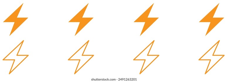 Icono de Vector de tornillo Thunder. Juego de logotipos Flash. Iconos relámpago fondo blanco. Señal eléctrica. Símbolo Thunderbolt. Concepto eléctrico Ilustración vectorial de stock.