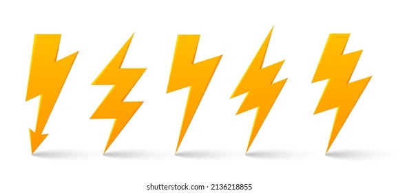 Icono del vector del perno de trueno. Juego de iconos de flash de iluminación de truenos y pernos.