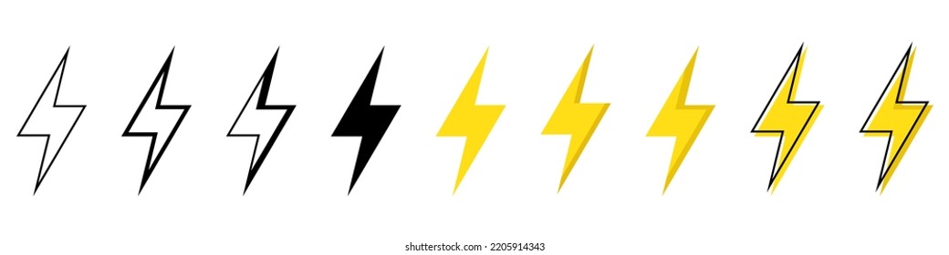 Thunder bolt vector icon. Lightning icons. Electrical sign. Thunderbolt symbol on white background. Electric concept stock vector illustration. Flash logo set. 