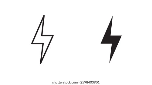 Thunder bolt vector icon set in black color.