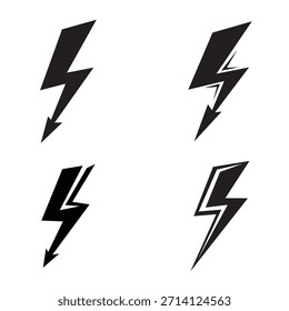 Thunder bolt vector icons. Electric energy flash symbols for high voltage and charging power.