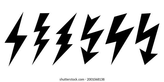 Thunder bolt vector icons set isolated on white background, abstract web design element for website or presentation, clip art collection