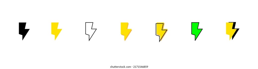 Thunder bolt vector icons set. Electrical sign. Thunderbolt symbol. Modern vector illustration isolated on white background.