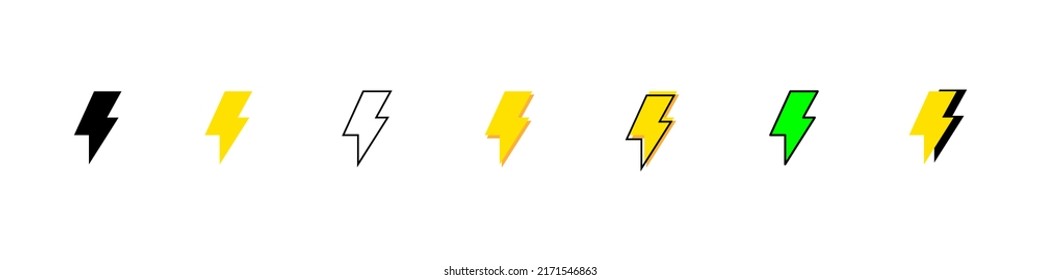 Thunder bolt vector icons set. Electrical sign. Thunderbolt symbol. Modern vector illustration isolated on white background.