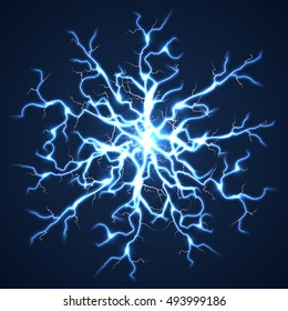 Thunder bolts dark vector background. Storm with flash power lightning illustration