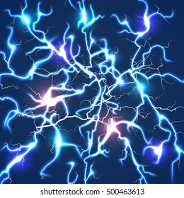 Thunder bolts dark vector background. Power lightning bright illustration