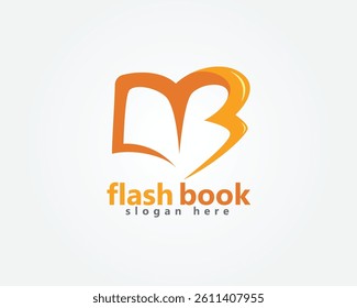 thunder book logo flash orange blends with book, logo design inspiration