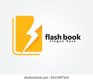 thunder book logo, flash shadow in orange book logo design inspiration