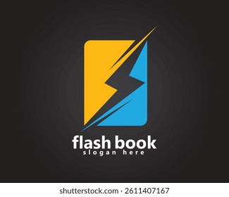 thunder book logo, flash shadow inside book with black background, logo design template